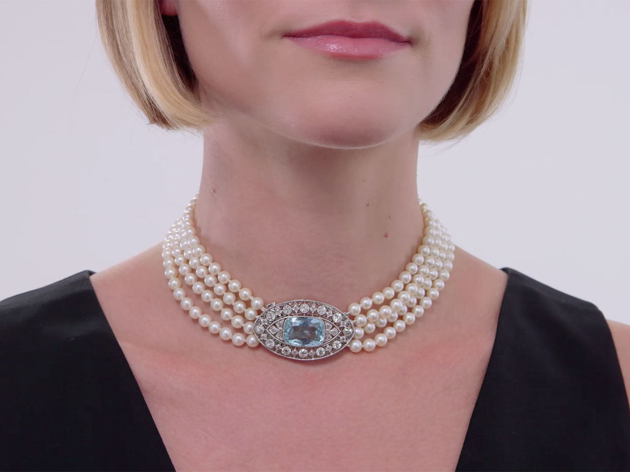 Edwardian era antique aquamarine and seed pearl necklace